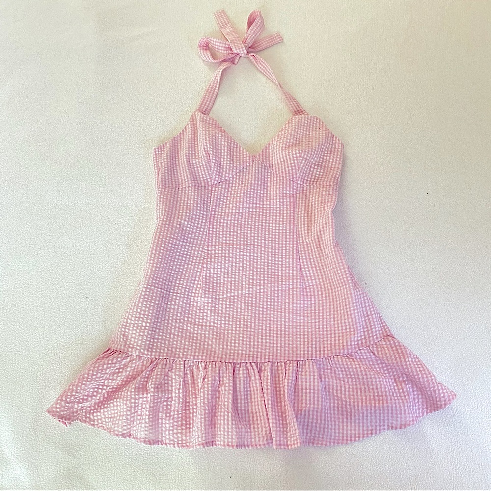 MINKPINK Pinup Girl Pink Plaid Halter Mini Dress